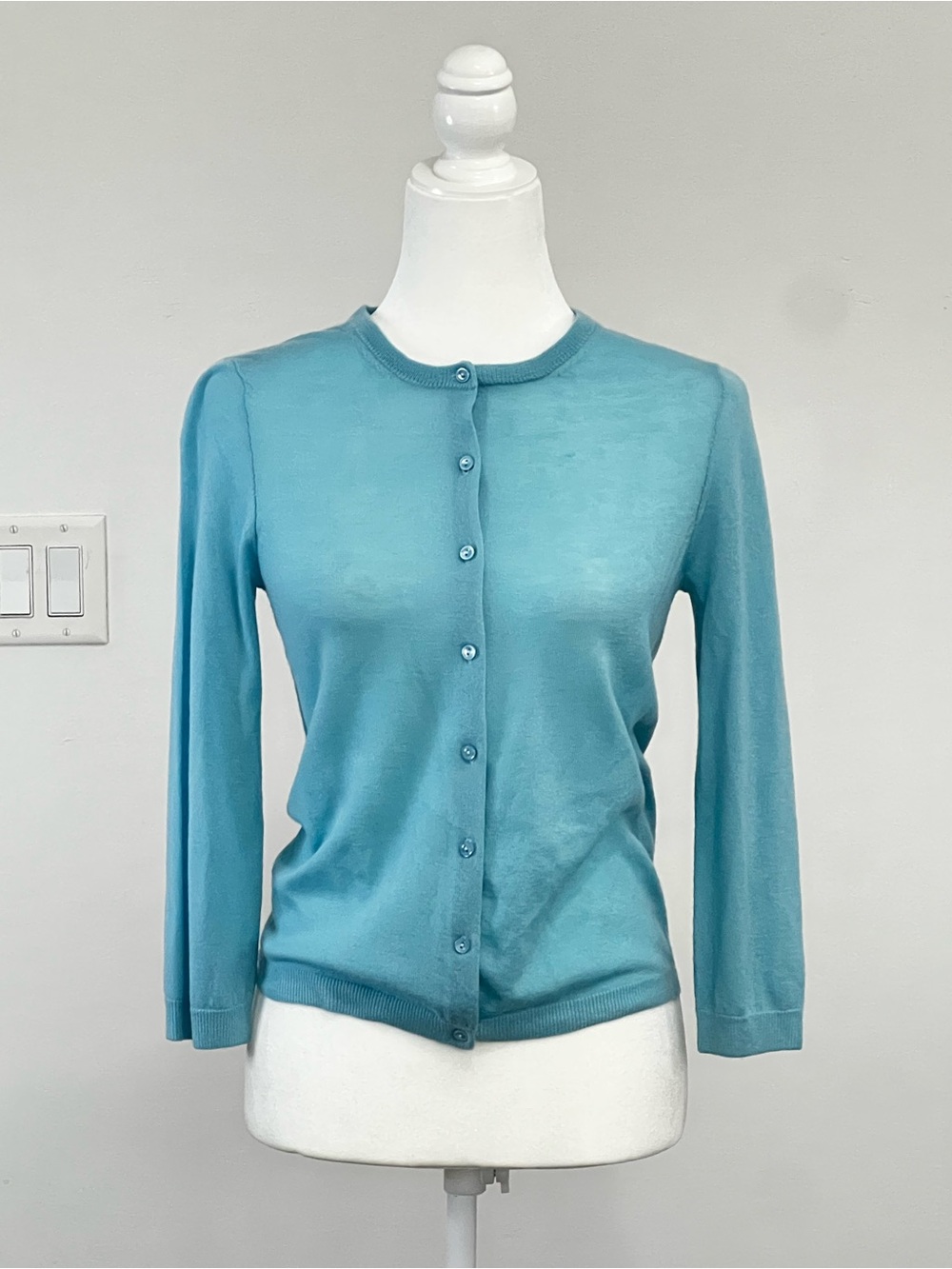 J.CREW Women’s Blue 100% Cashmere Cardigan Sweater Button Front Crewneck S